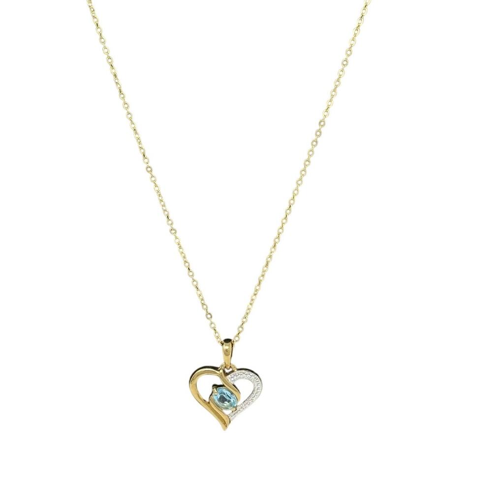Gold Tone Blue Jewel Heart Pendant Necklace Fashion Jewelry 18 Inch